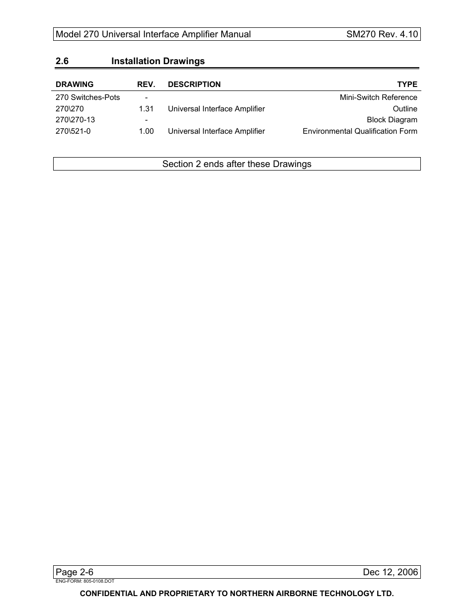 6 installation drawings | Northern Airborne Technology 270 User Manual | Page 20 / 30