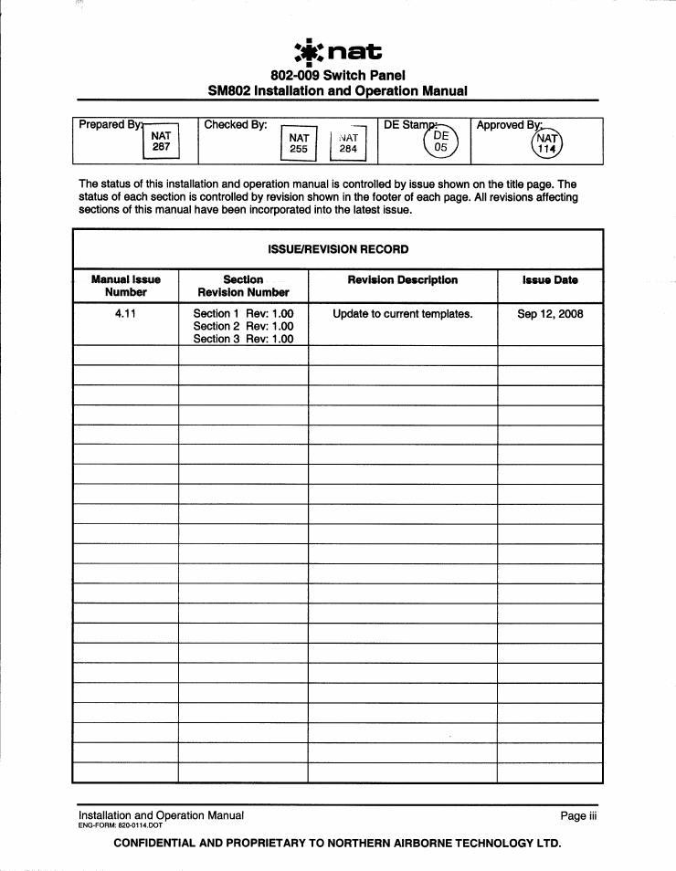 Issue/revision record | Northern Airborne Technology 802 User Manual | Page 3 / 24