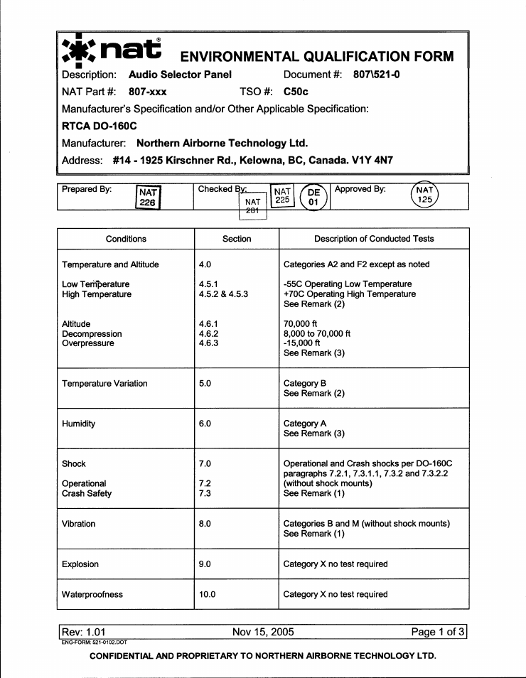 Environmental qualification form | Northern Airborne Technology 806 User Manual | Page 43 / 53