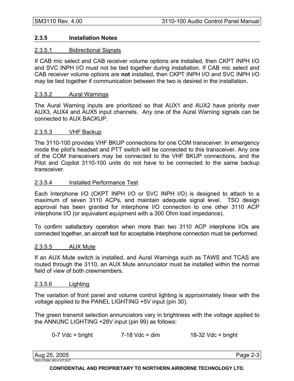 5 installation notes | Northern Airborne Technology 3110 User Manual | Page 25 / 61