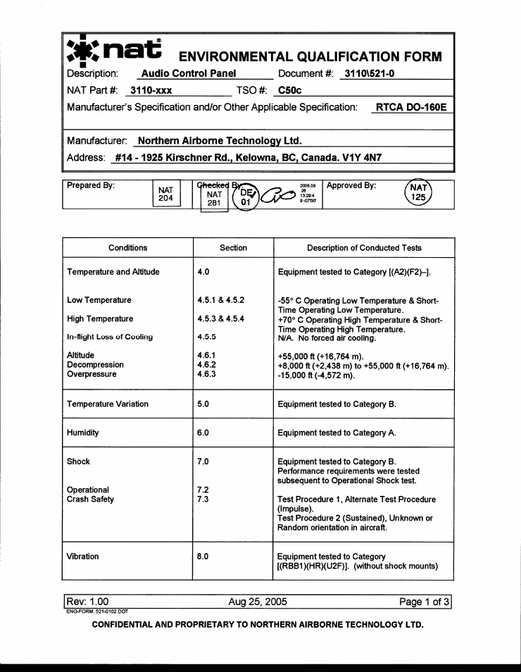 Environmental qual form | Northern Airborne Technology 3110 User Manual | Page 43 / 61