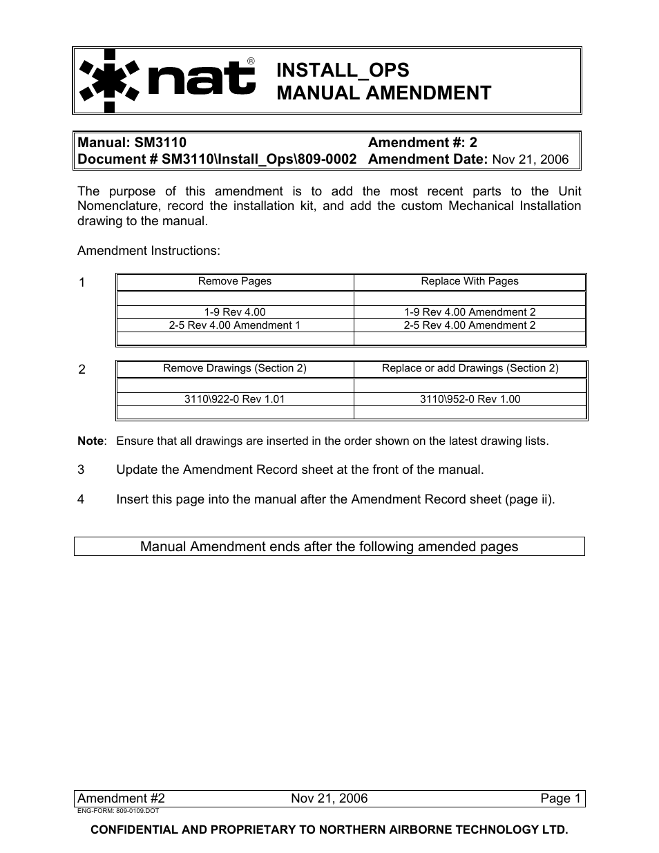 Install_ops manual amendment | Northern Airborne Technology 3110 User Manual | Page 5 / 61