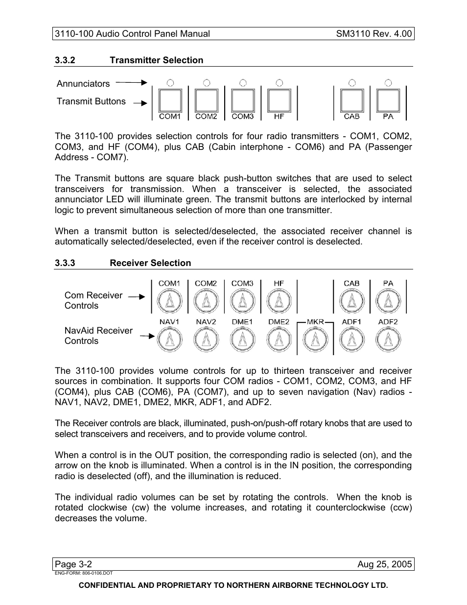 2 transmitter selection, 3 receiver selection | Northern Airborne Technology 3110 User Manual | Page 56 / 61