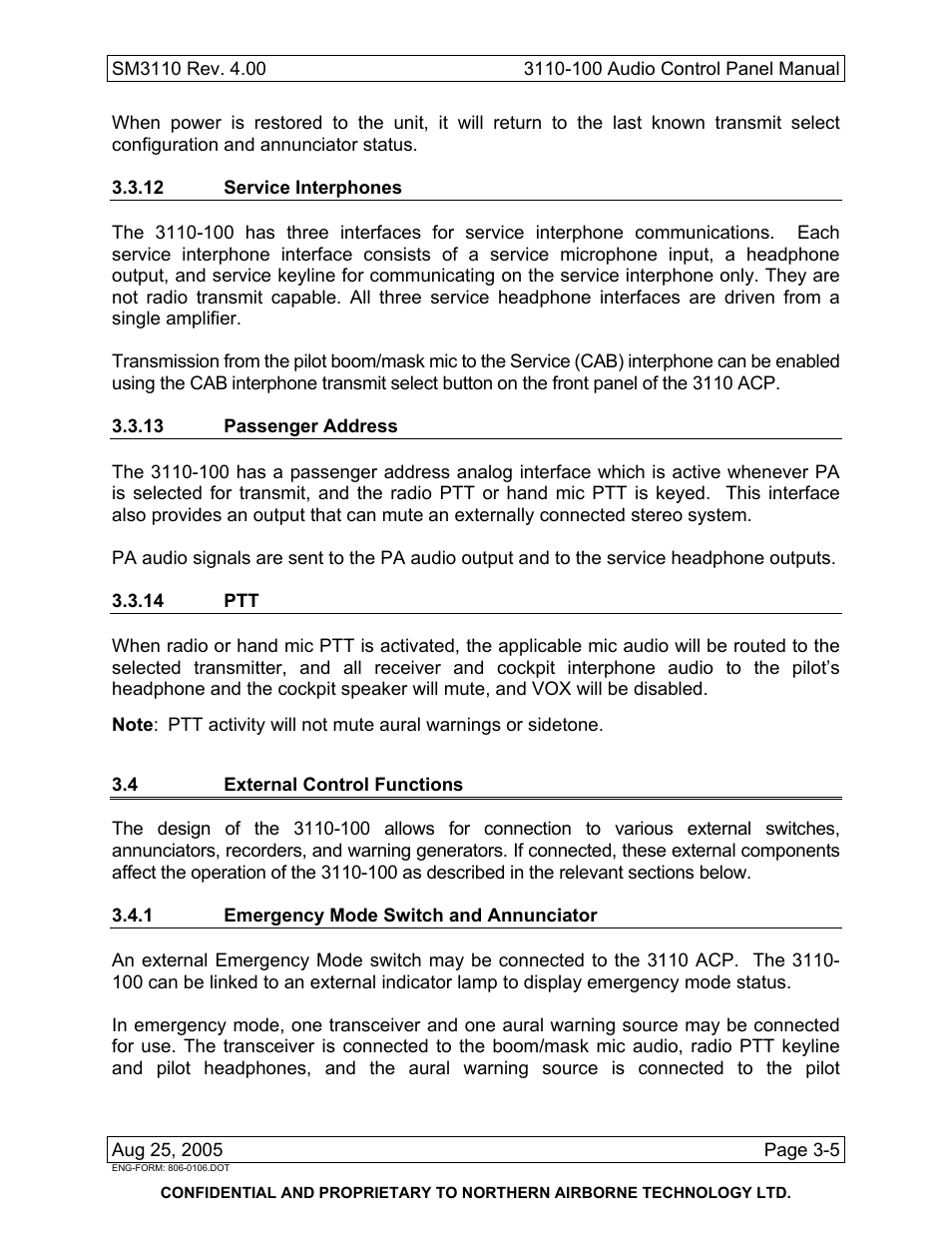 12 service interphones, 13 passenger address, 14 ptt | 4 external control functions, 1 emergency mode switch and annunciator | Northern Airborne Technology 3110 User Manual | Page 59 / 61