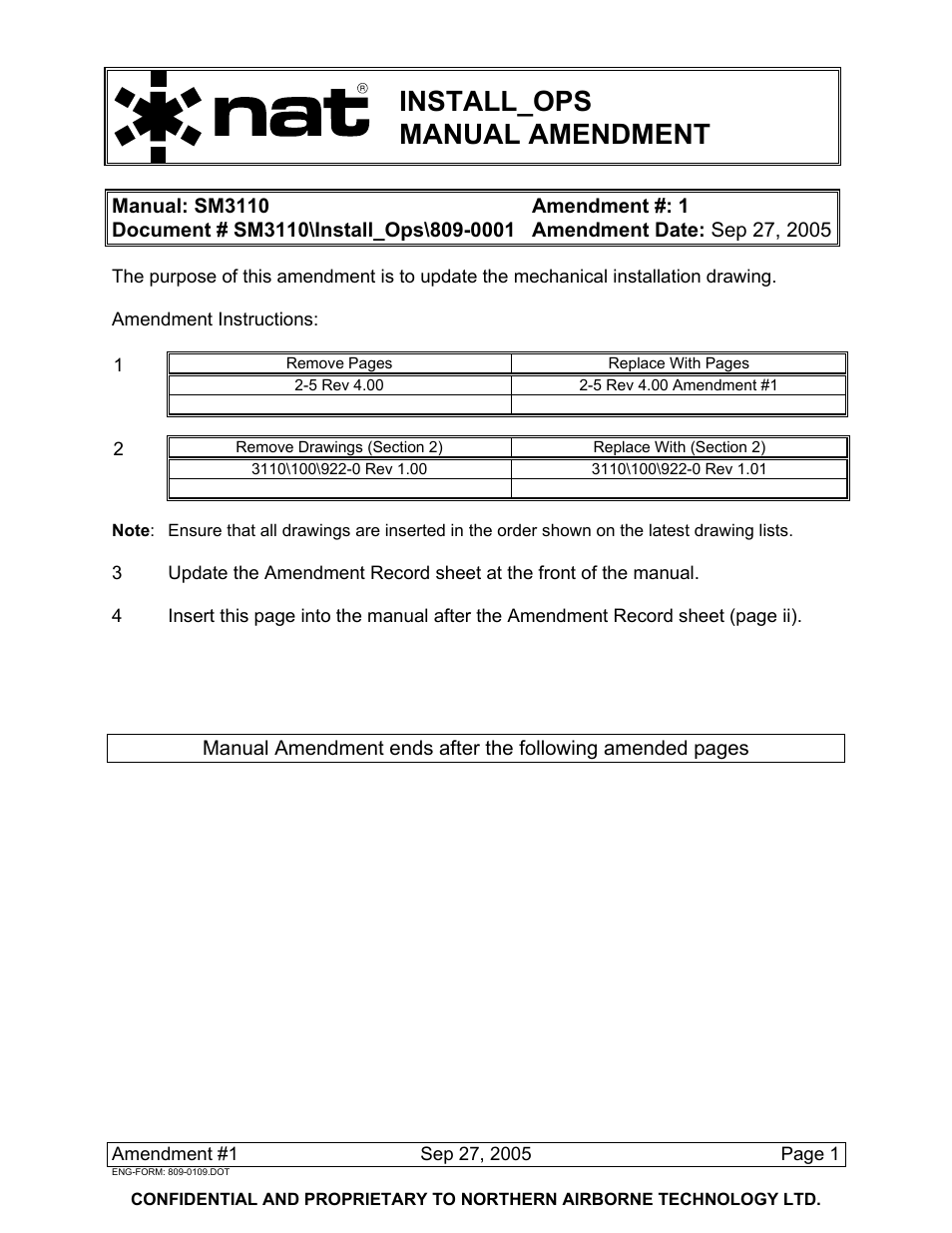 Install_ops manual amendment | Northern Airborne Technology 3110 User Manual | Page 7 / 61