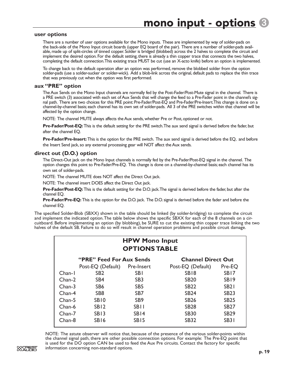 Mono input - options | Crest Audio HPW User Manual | Page 19 / 60