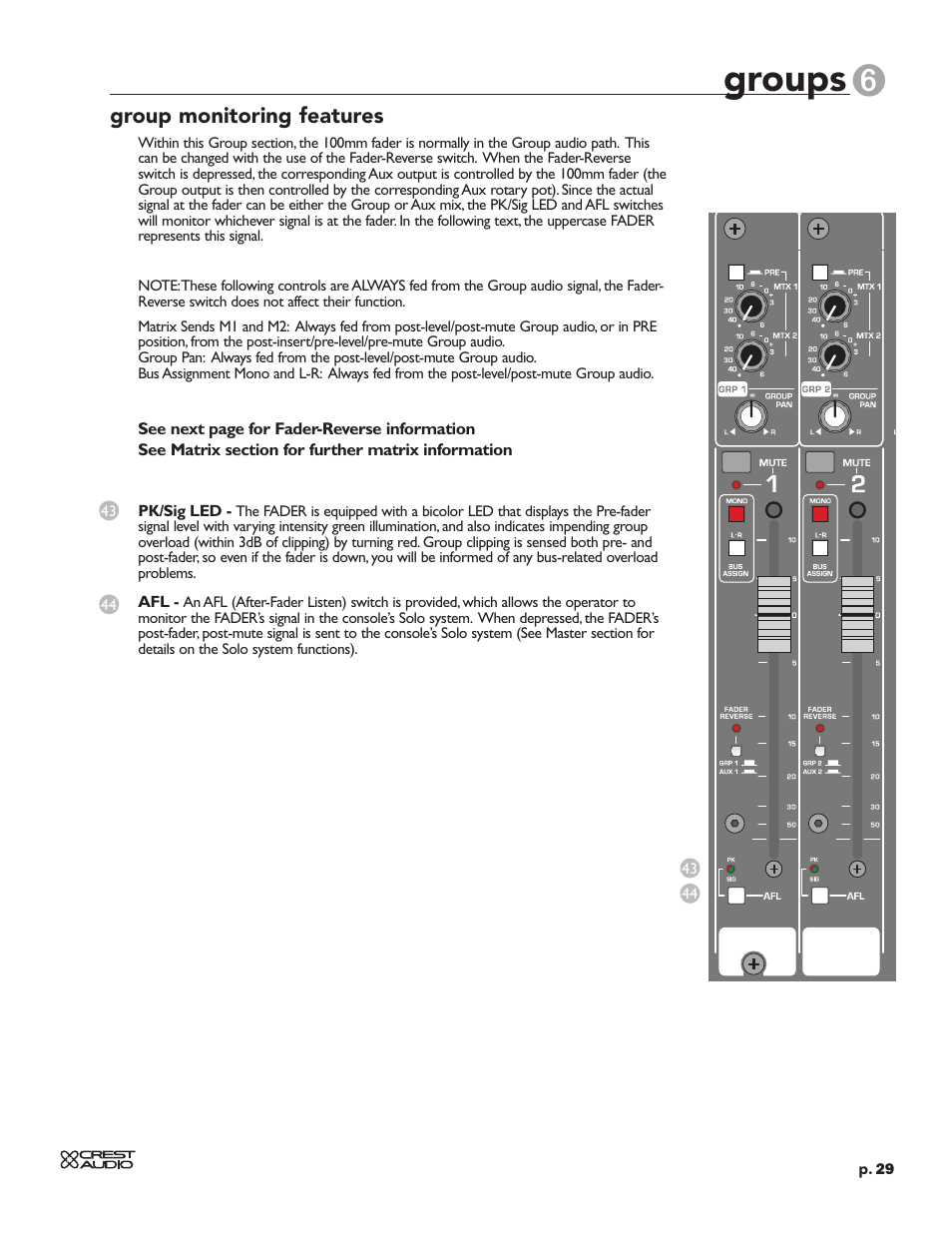 Groups, Group monitoring features | Crest Audio HPW User Manual | Page 29 / 60