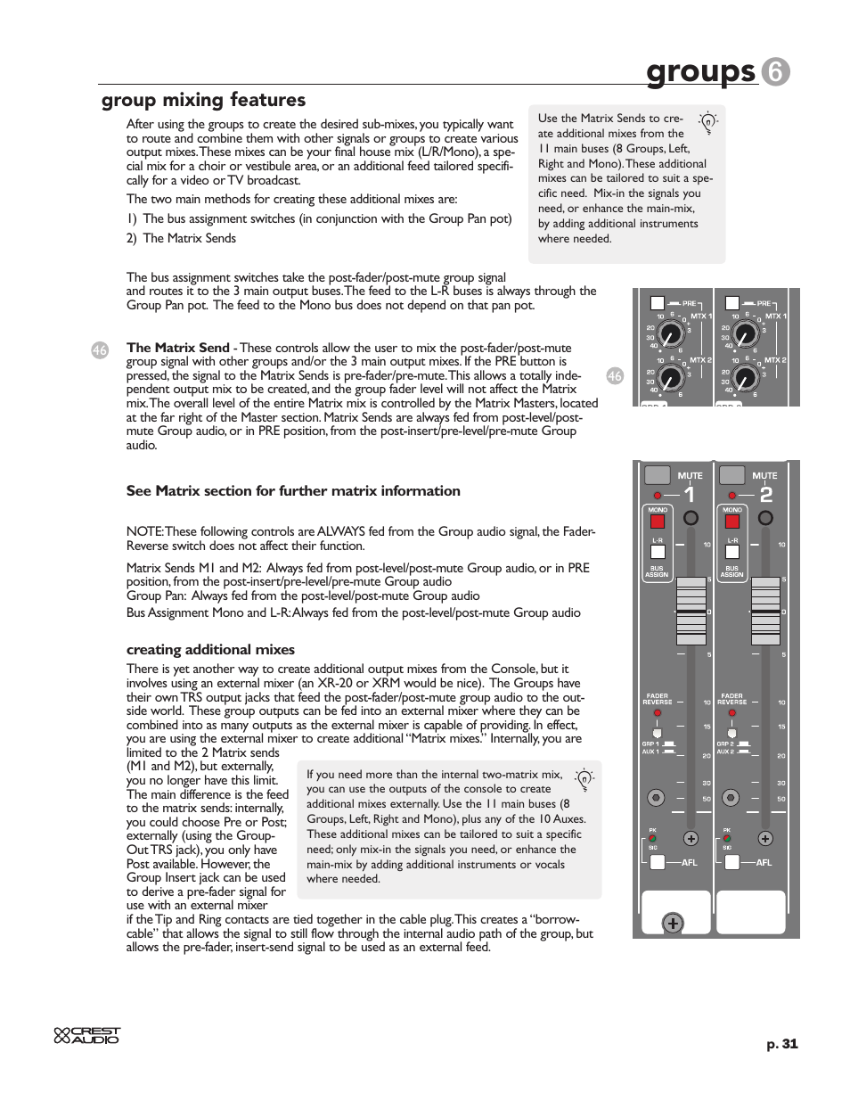 Groups, Group mixing features | Crest Audio HPW User Manual | Page 31 / 60