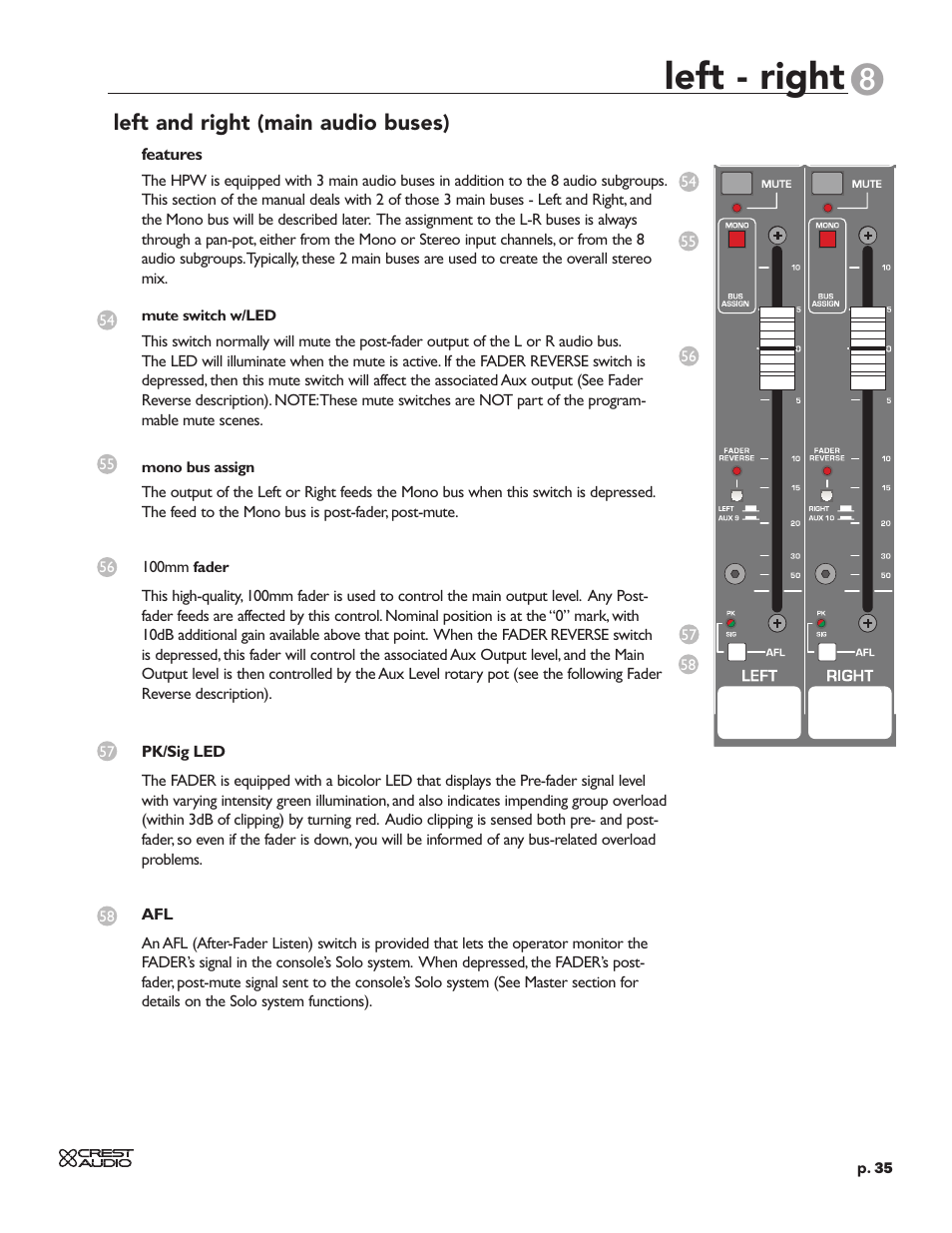 Left - right, Left and right (main audio buses) | Crest Audio HPW User Manual | Page 35 / 60