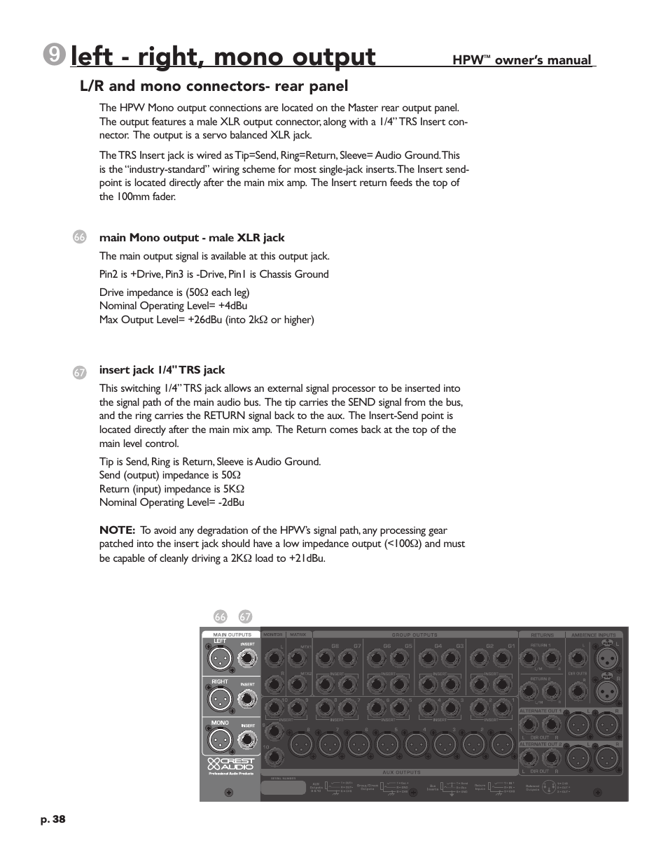Left - right, mono output | Crest Audio HPW User Manual | Page 38 / 60