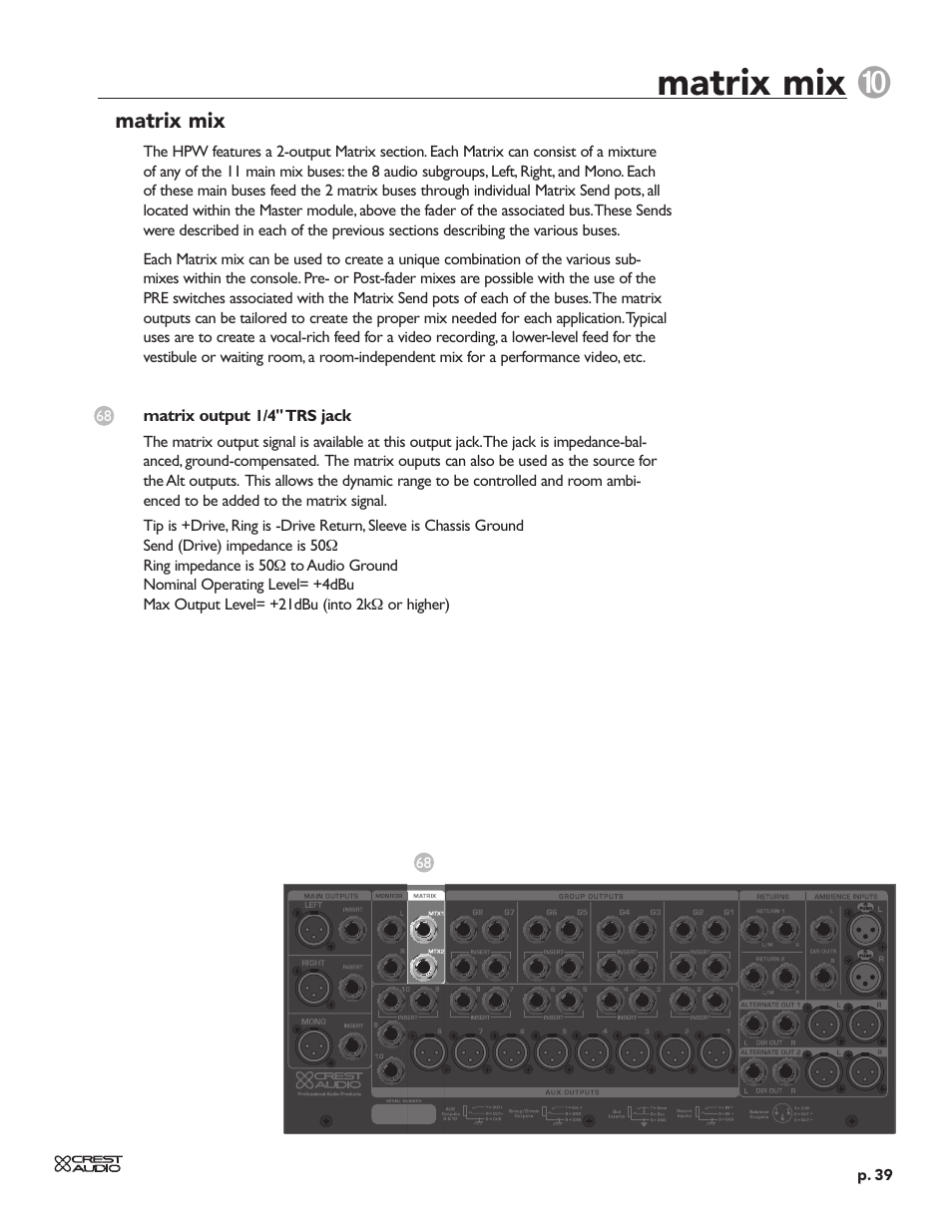 Matrix mix | Crest Audio HPW User Manual | Page 39 / 60