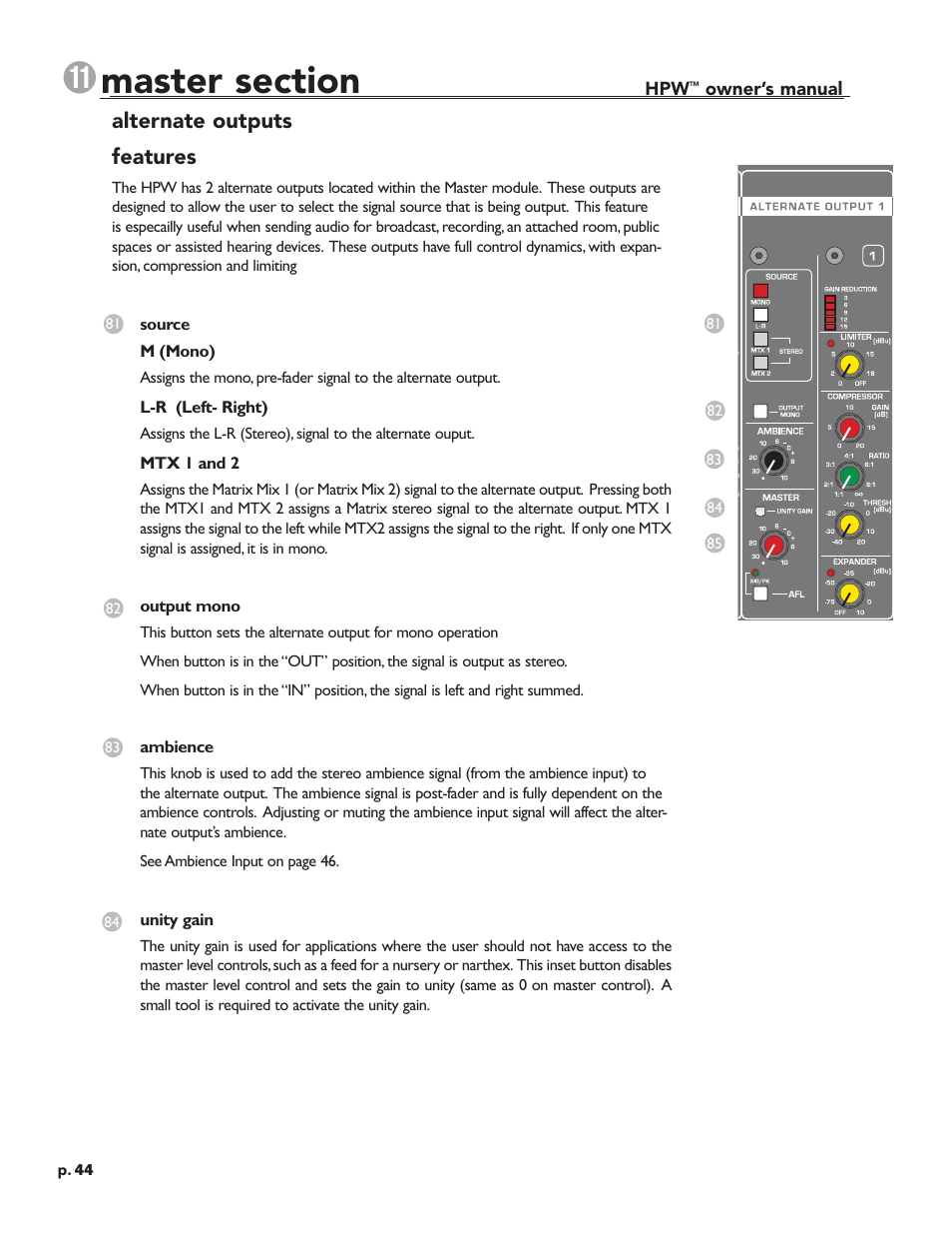 Alternate outputs features | Crest Audio HPW User Manual | Page 44 / 60