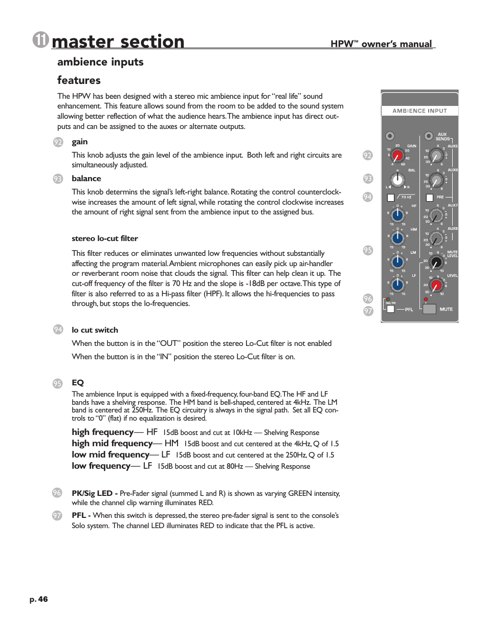 Ambience inputs features | Crest Audio HPW User Manual | Page 46 / 60
