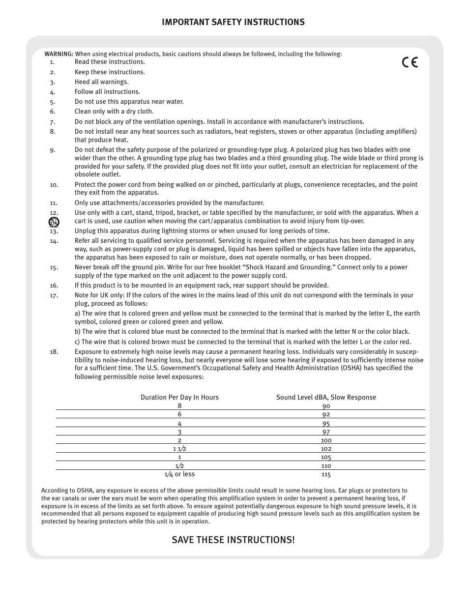 Save these instructions, Important safety instructions | Crest Audio HPW User Manual | Page 5 / 60