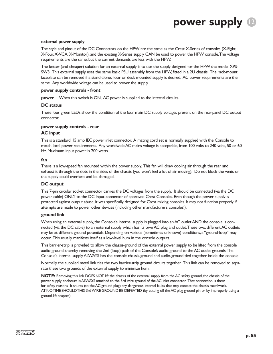 Power supply | Crest Audio HPW User Manual | Page 55 / 60