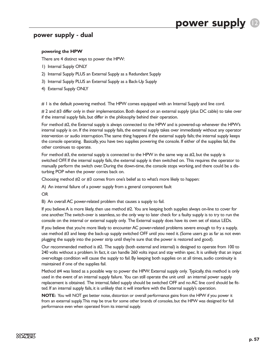 Power supply | Crest Audio HPW User Manual | Page 57 / 60
