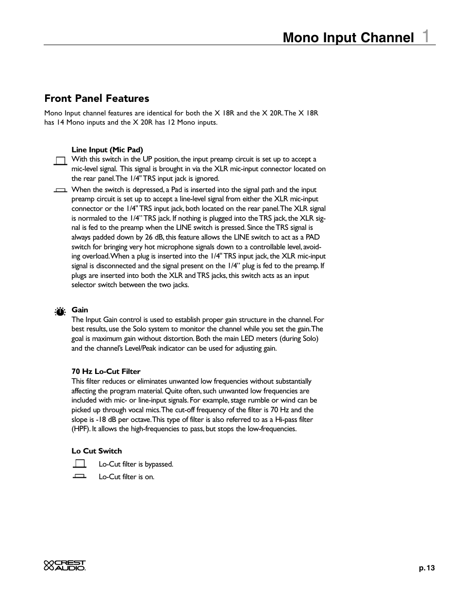 Mono input channel | Crest Audio X-SERIES X 20R User Manual | Page 13 / 56