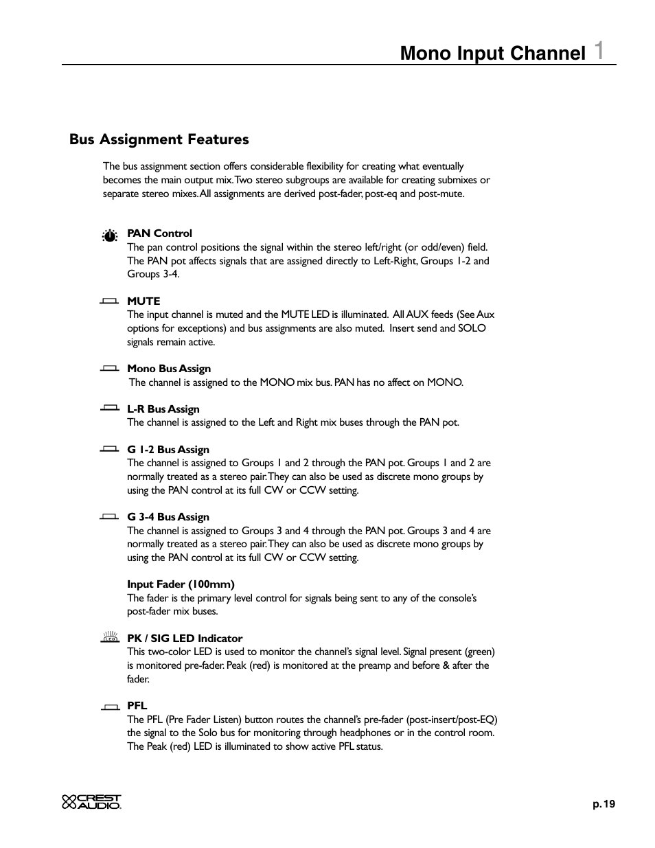 Mono input channel | Crest Audio X-SERIES X 20R User Manual | Page 19 / 56