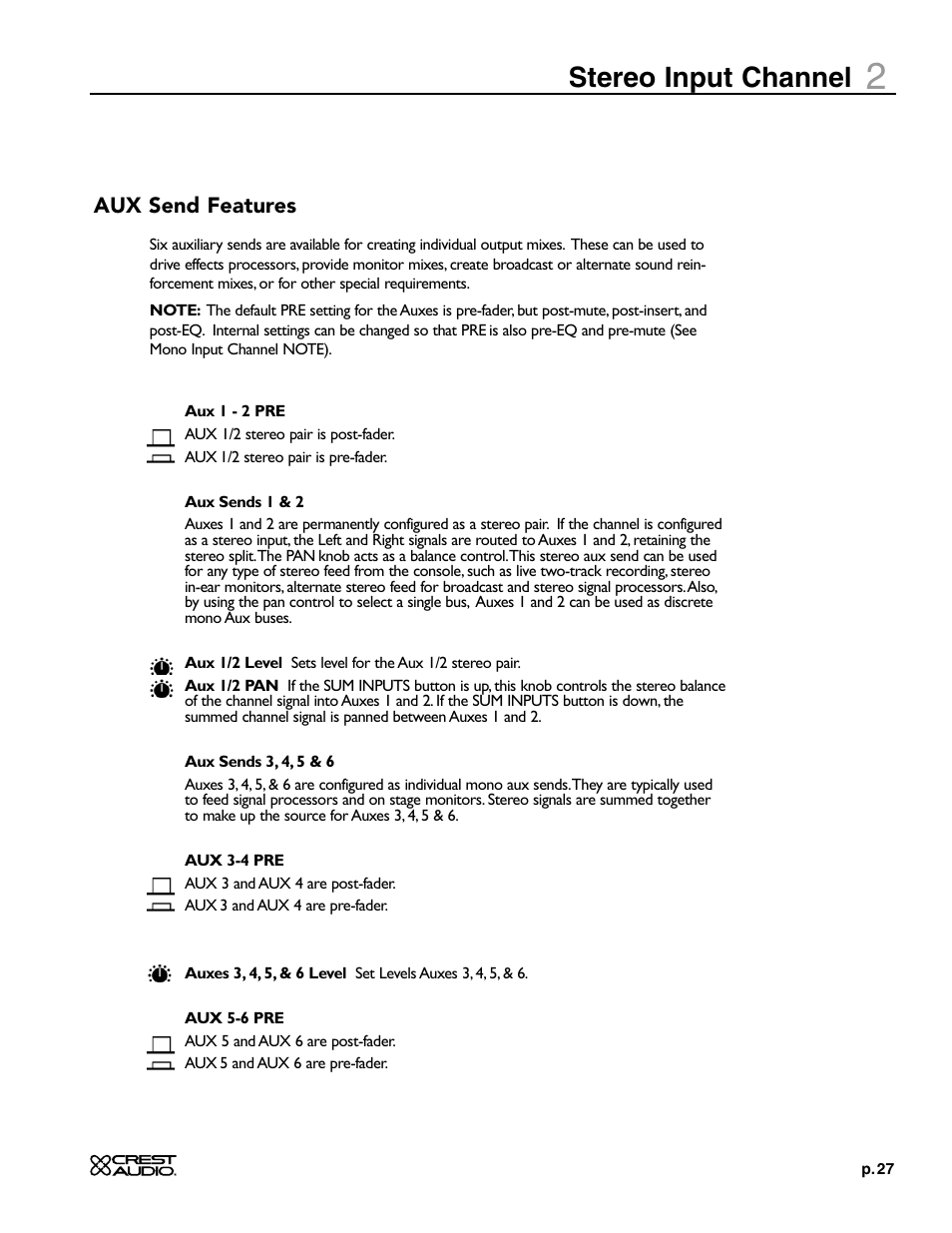 Stereo input channel | Crest Audio X-SERIES X 20R User Manual | Page 27 / 56