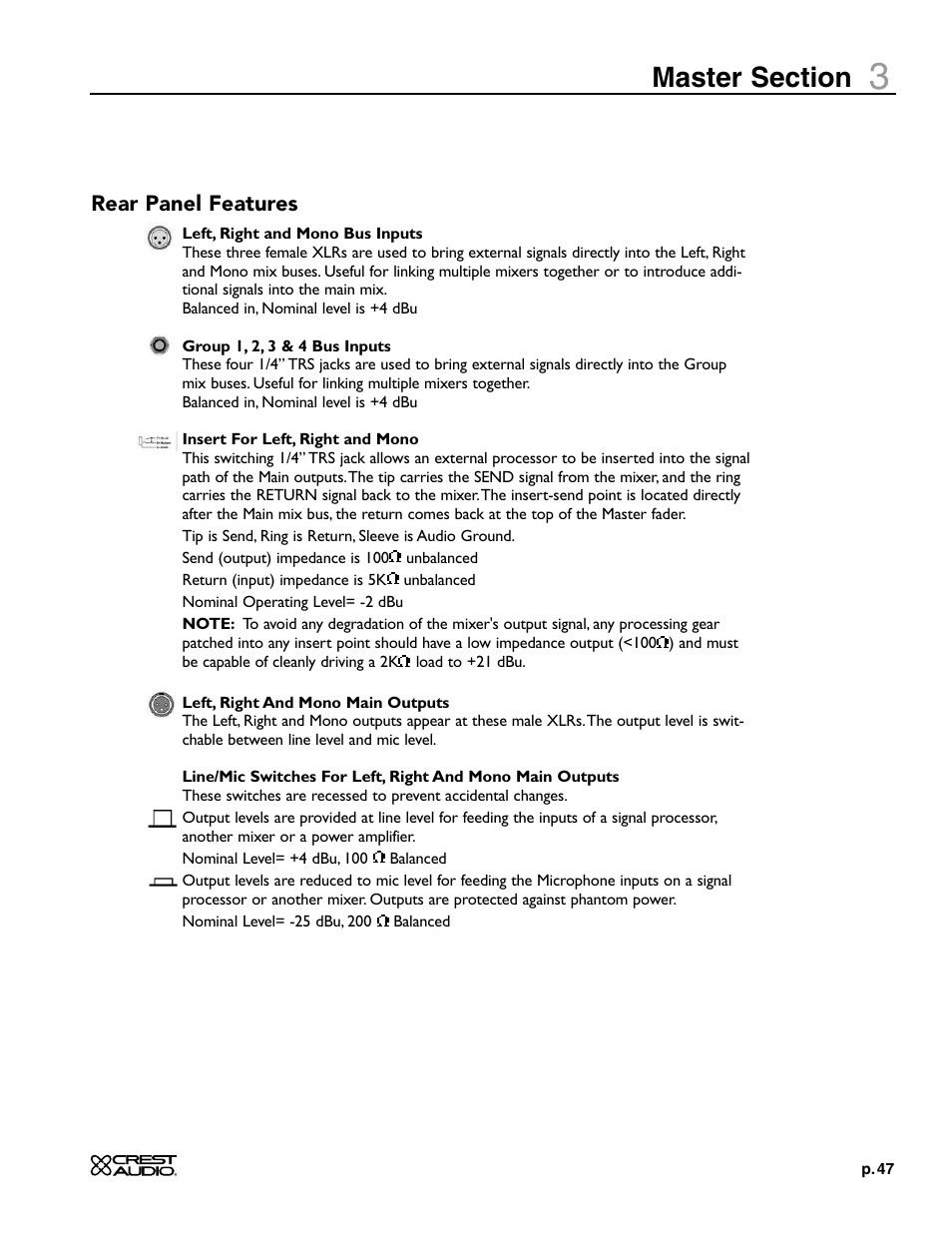 Rear panel features | Crest Audio X-SERIES X 20R User Manual | Page 47 / 56