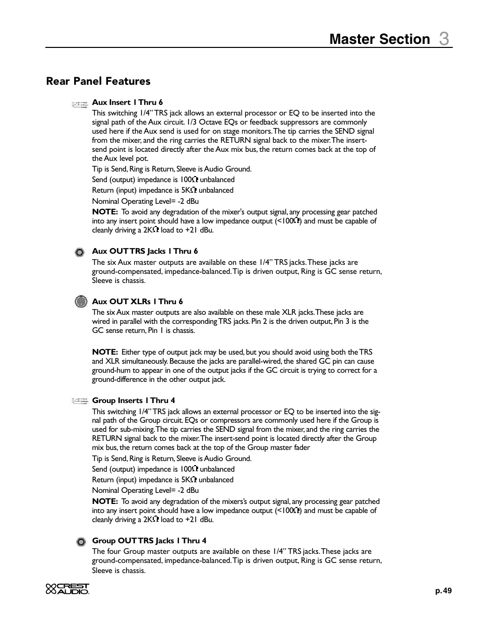Rear panel features | Crest Audio X-SERIES X 20R User Manual | Page 49 / 56