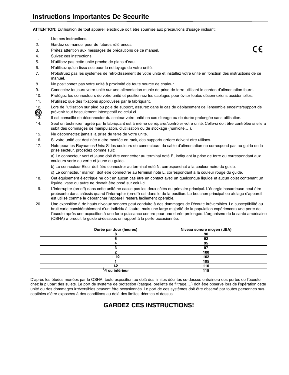 Instructions importantes de securite, Gardez ces instructions | Crest Audio X-SERIES X 20R User Manual | Page 7 / 56