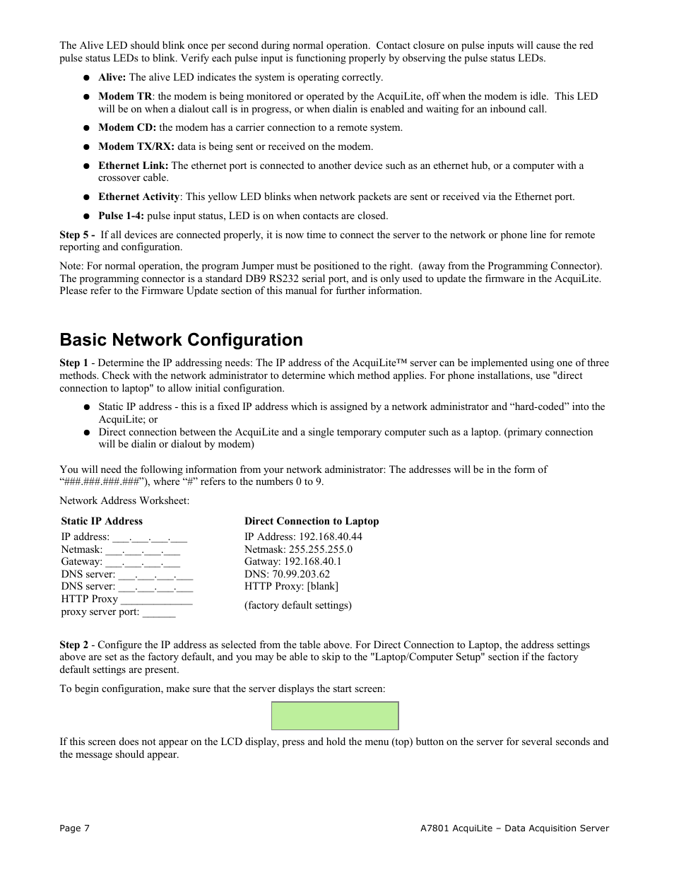 Basic network configuration | Obvius A7801 User Manual | Page 7 / 27