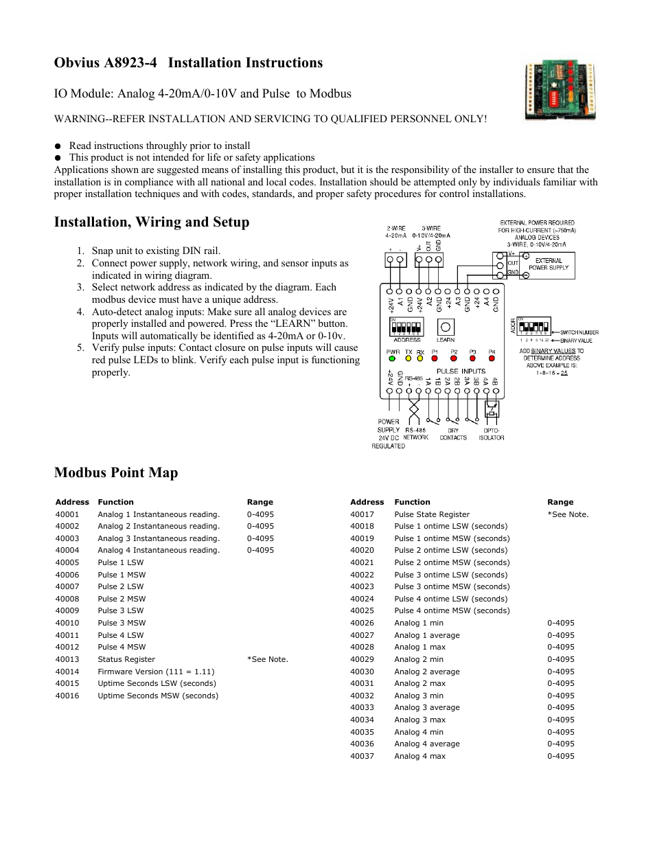 Obvius A8923-4 User Manual | 2 pages