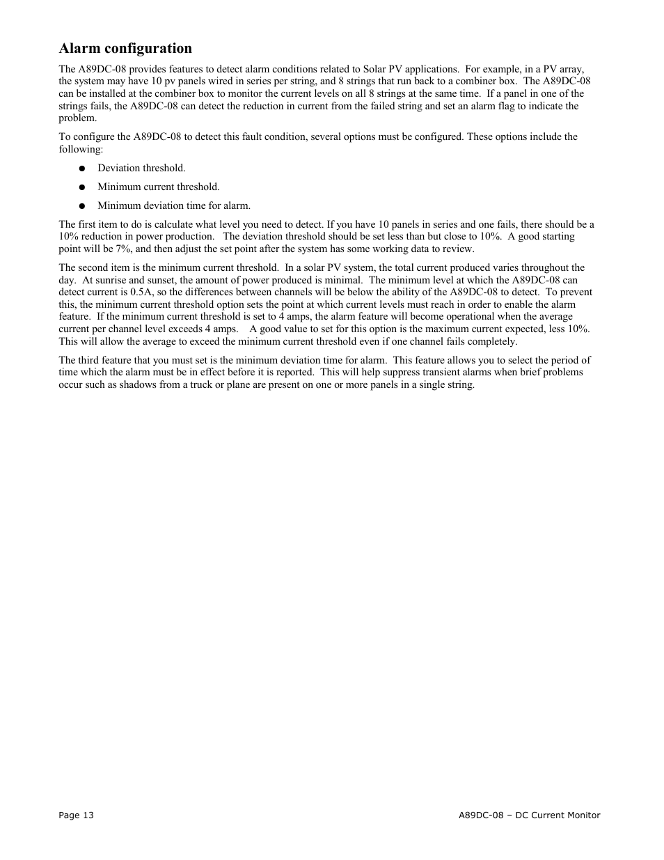 Alarm configuration | Obvius A89DC-08 User Manual | Page 13 / 15