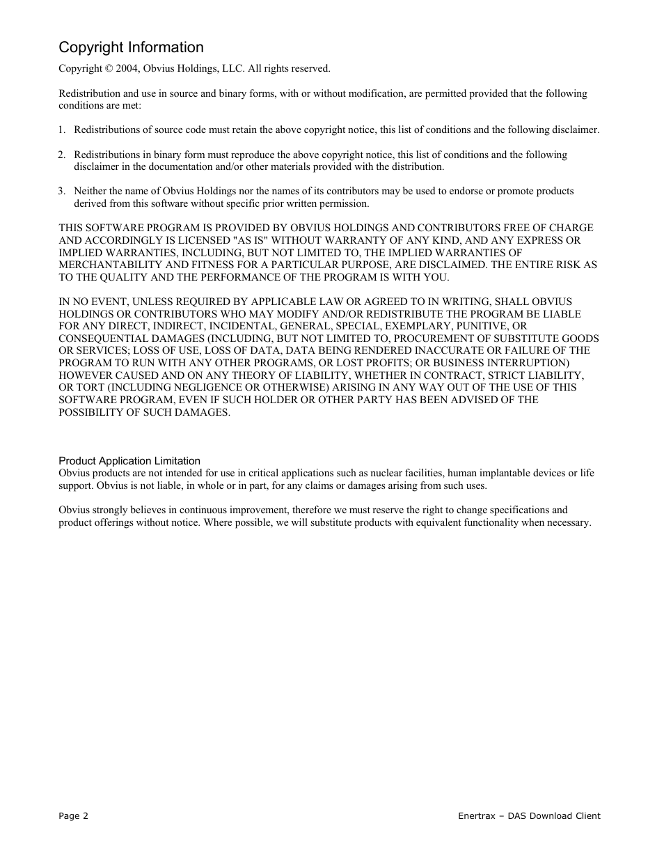 Copyright information | Obvius Enertrax DL User Manual | Page 2 / 7