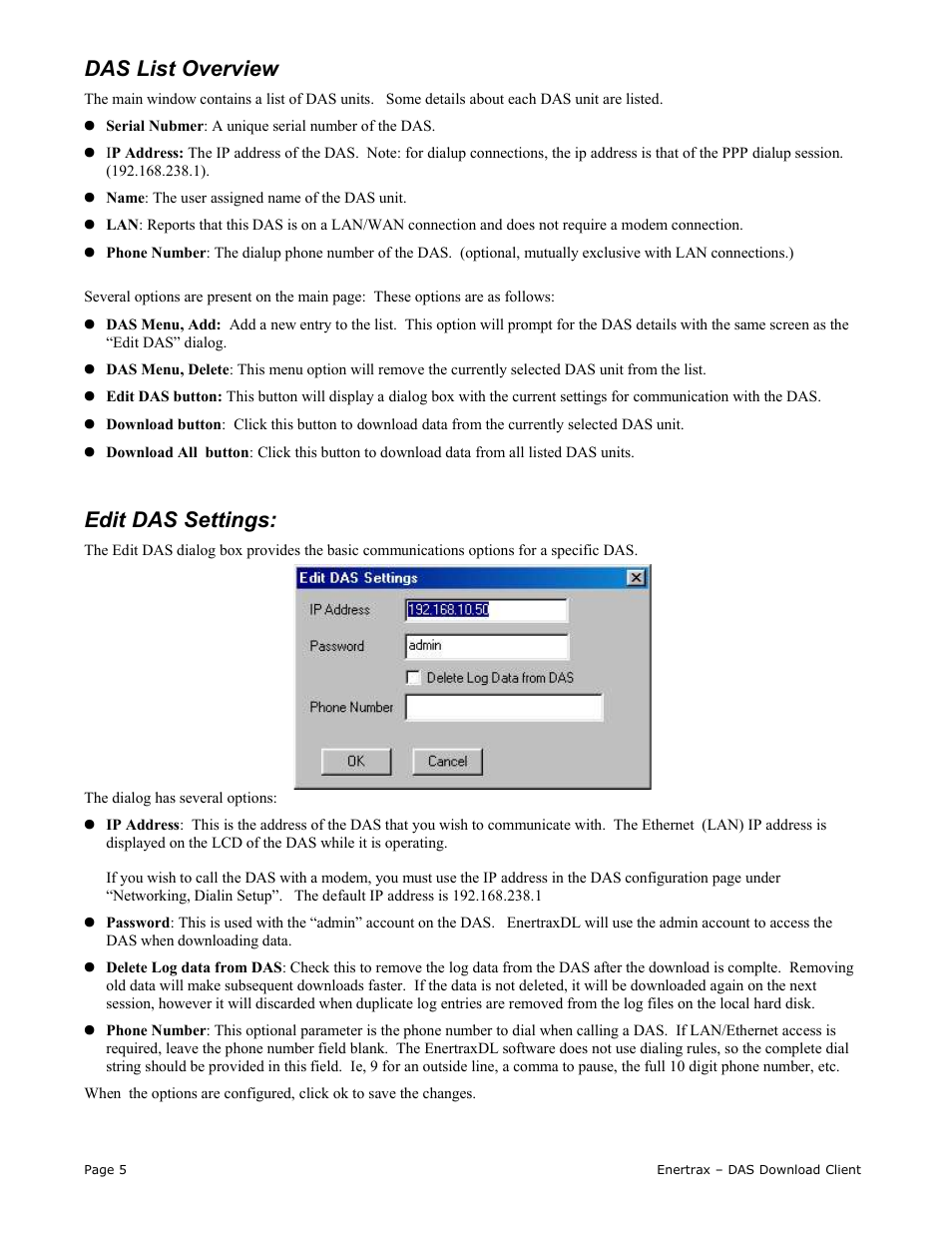 Das list overview, Edit das settings | Obvius Enertrax DL User Manual | Page 5 / 7