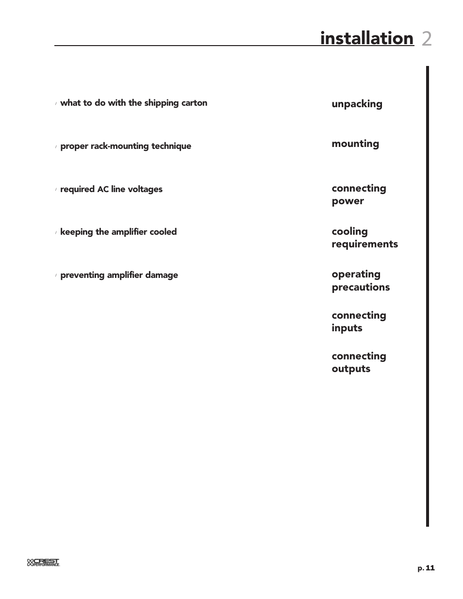 Installation | Crest Audio CPX 3800 User Manual | Page 11 / 36