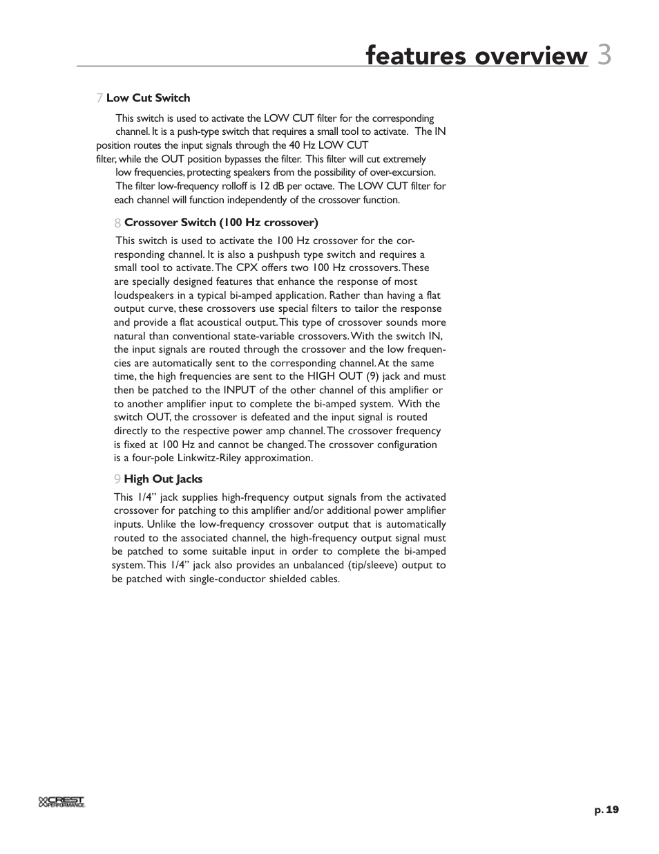 Features overview | Crest Audio CPX 3800 User Manual | Page 19 / 36