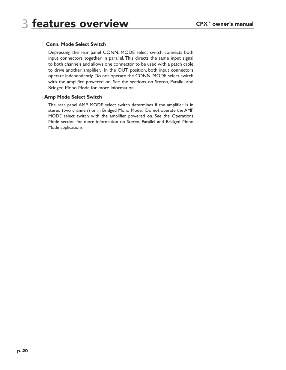 Features overview | Crest Audio CPX 3800 User Manual | Page 20 / 36