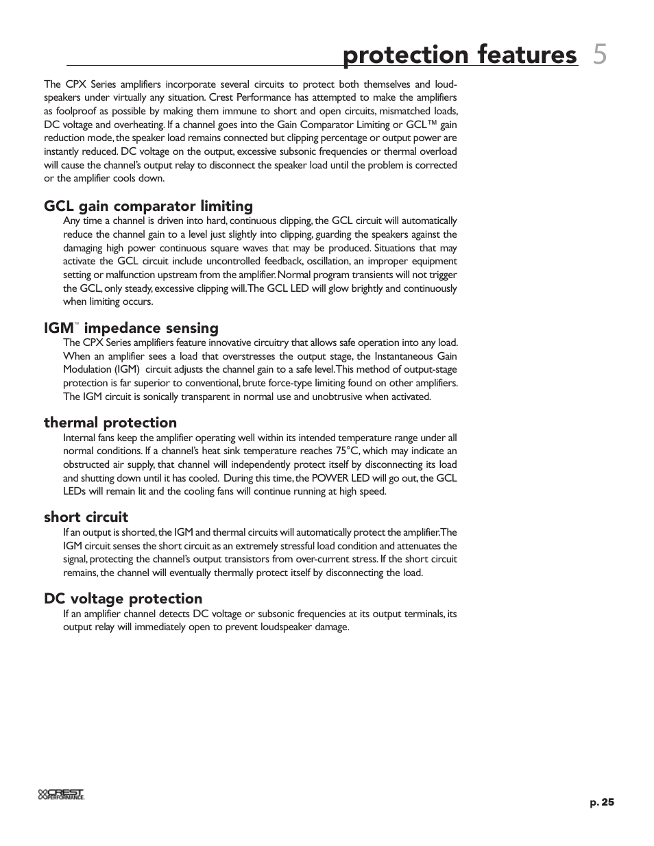 Protection features | Crest Audio CPX 3800 User Manual | Page 25 / 36