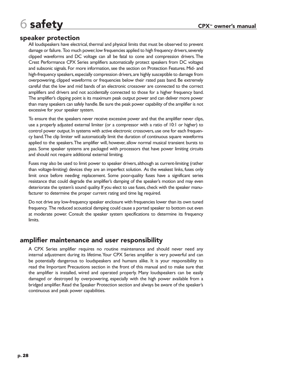 Safety | Crest Audio CPX 3800 User Manual | Page 28 / 36