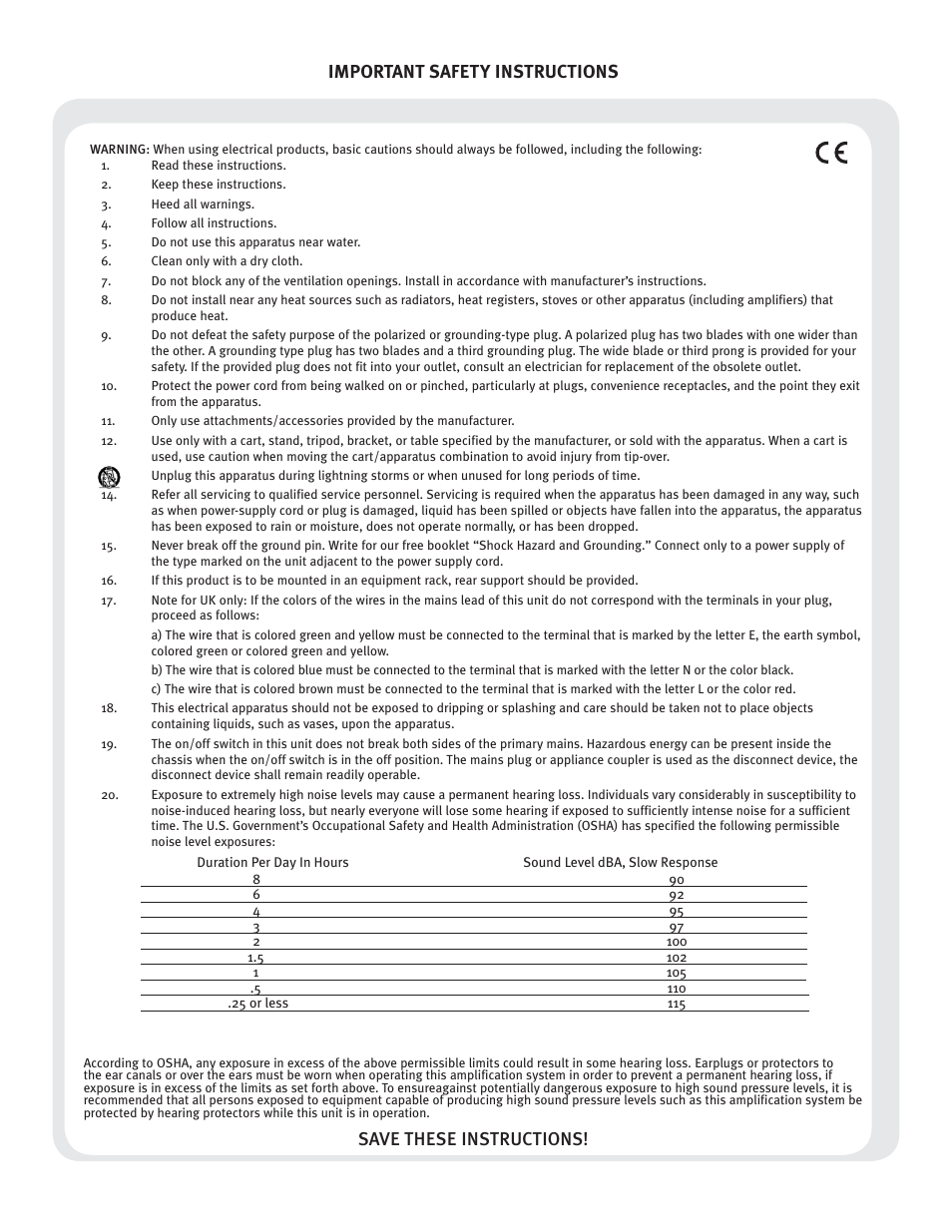 Important safety instructions, Save these instructions | Crest Audio CPX 3800 User Manual | Page 3 / 36