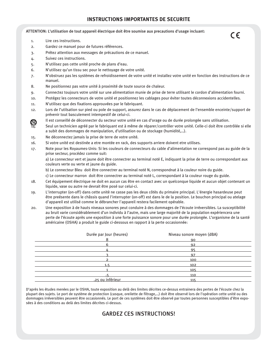 Gardez ces instructions, Instructions importantes de securite | Crest Audio CPX 3800 User Manual | Page 5 / 36