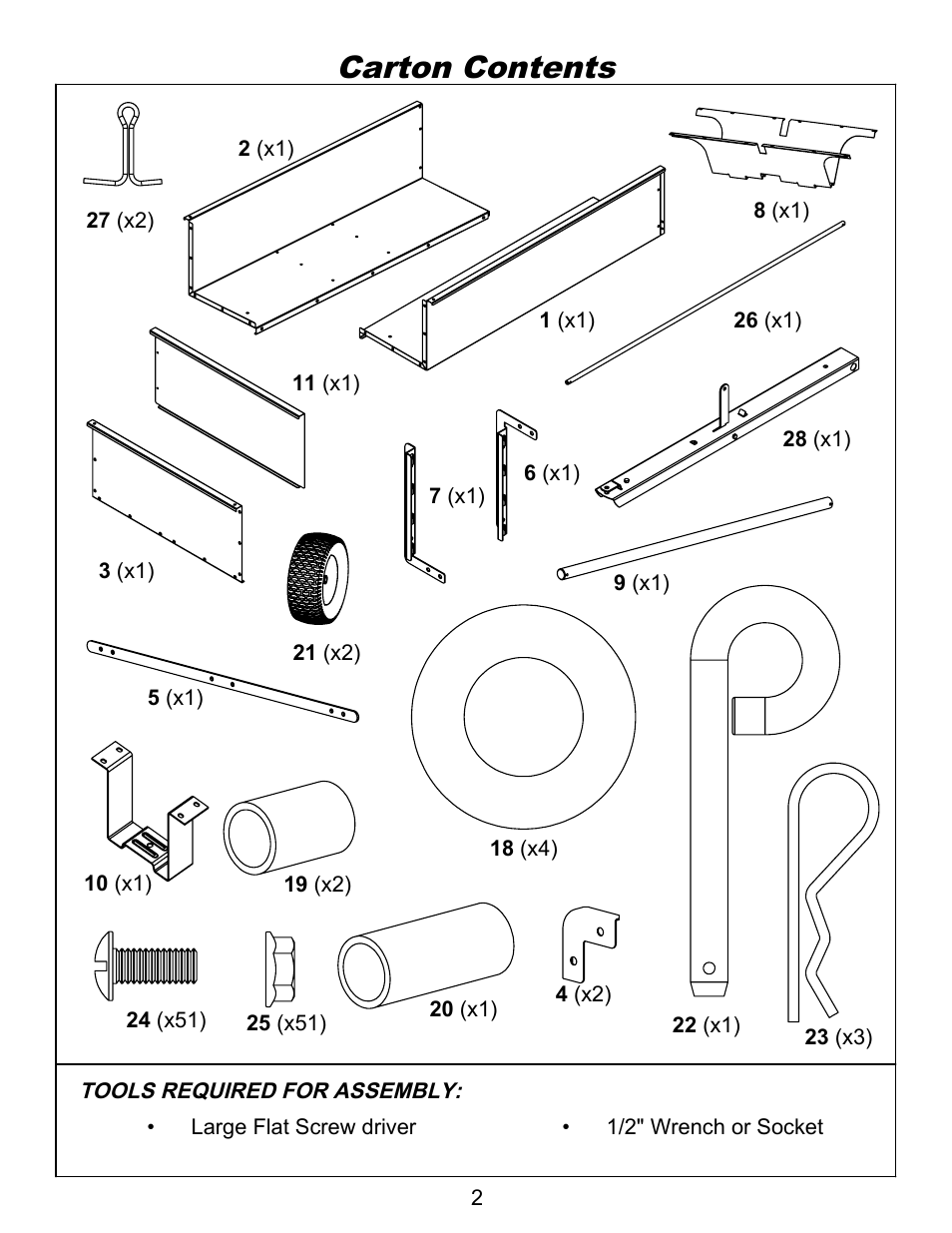 Content, Drawing view34, Drawing view35 | Drawing view40, Drawing view41, Drawing view42, Drawing view43, Drawing view44, Drawing view50, Drawing view51 | Ohio Steel 3460HKD 20 Cu Ft Steel Dump Cart User Manual | Page 3 / 12