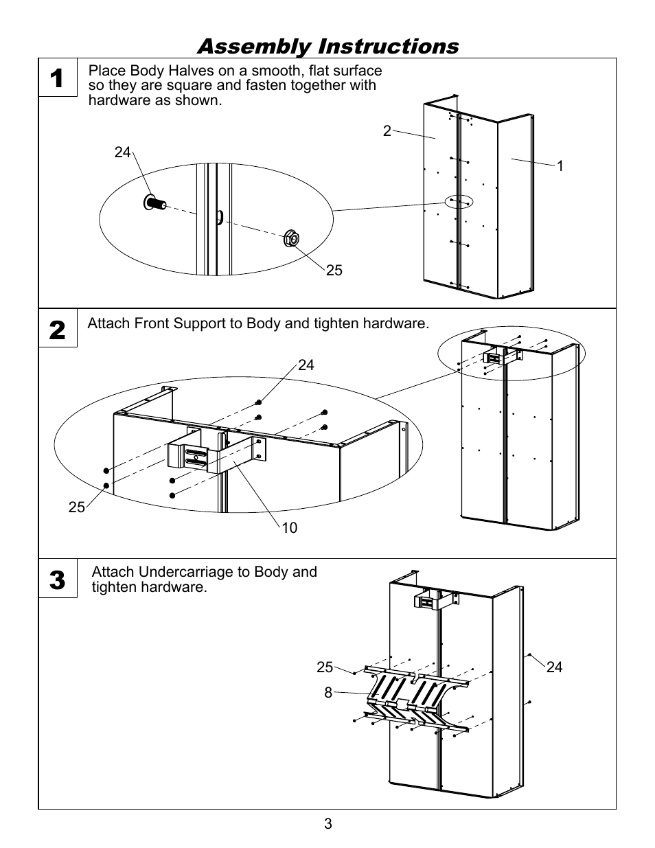 Assy 1, Drawing view1, Drawing view2 | Drawing view3, Detail view d (1 : 3), Detail view (1 : 10), Assembly instructions | Ohio Steel 3460HKD 20 Cu Ft Steel Dump Cart User Manual | Page 4 / 12