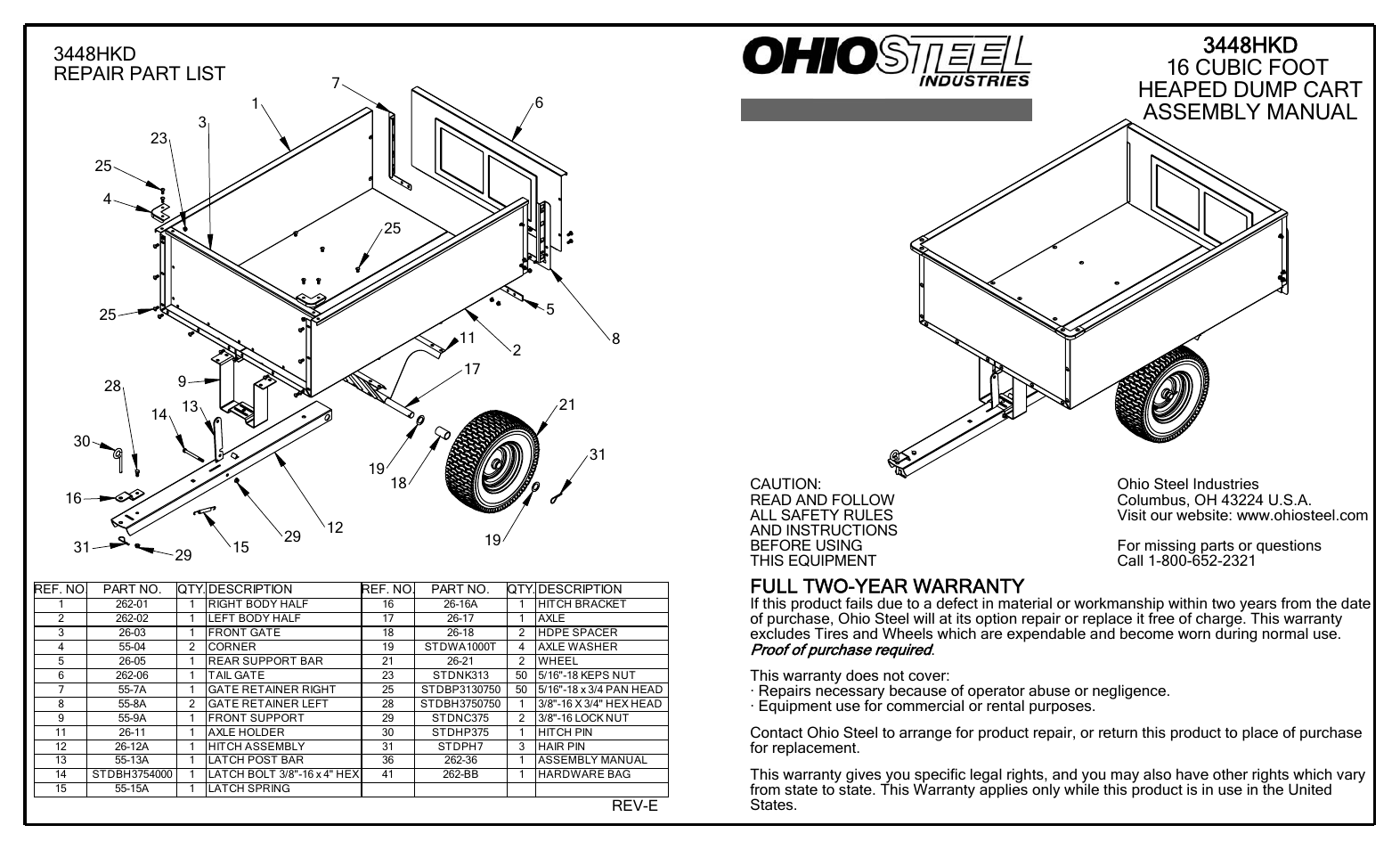 Ohio Steel 3448HKD 16 Cu Ft Steel Dump Cart User Manual | 2 pages