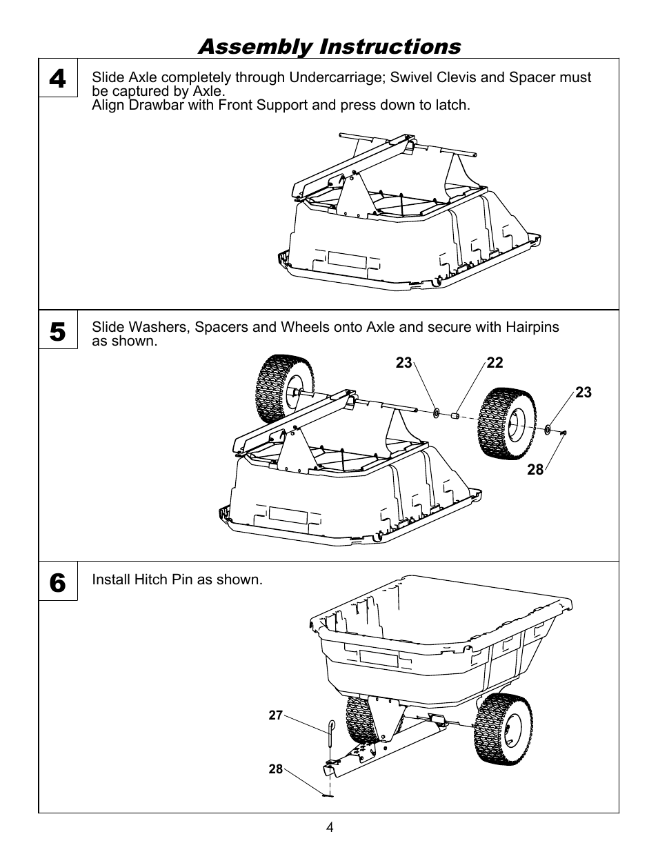 Assy 2, Drawing view5, Drawing view6 | Drawing view7, Assembly instructions | Ohio Steel 4048P-SD 12.5 Cu Ft Poly Swivel Dump Cart User Manual | Page 5 / 10