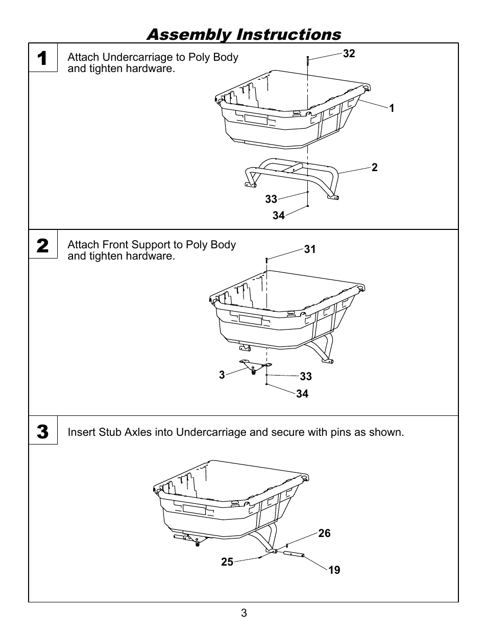 Sheet1, Drawing view1, Drawing view2 | Drawing view3, Assembly instructions | Ohio Steel 4048P-HYB 12.5 Cu Ft Poly Hybrid Dump Cart User Manual | Page 4 / 10