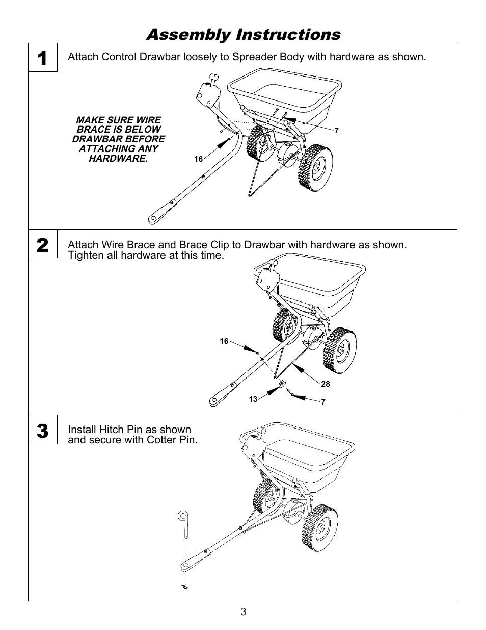 Assy 1, Assembly instructions | Ohio Steel 80TBS 80 lb. Broadcast Spreader User Manual | Page 4 / 10