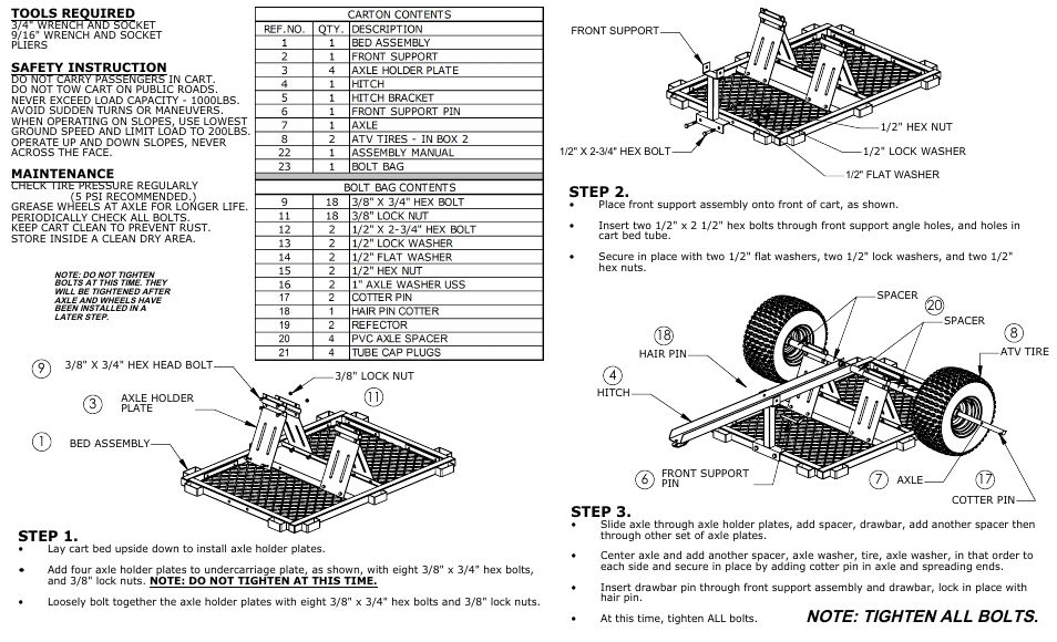 Instruction, Drawing view6, Drawing view7 | Drawing view8, Step 1, Step 2, Step 3 | Ohio Steel FB-ATV Flatbed ATV Cart User Manual | Page 2 / 2