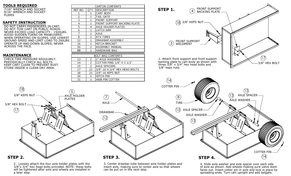 Sheet1, Drawing view1, Drawing view2 | Drawing view3, Drawing view4, Step 1, Step 2, Step 3, Step 4 | Ohio Steel 3460H-ATV 20 Cu Ft Steel ATV Cart User Manual | Page 2 / 2