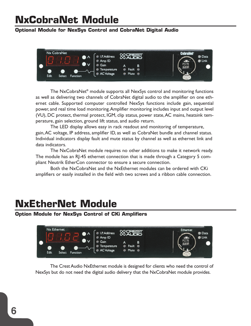 6nxcobranet module, Nxethernet module | Crest Audio CKi Series User Manual | Page 6 / 8