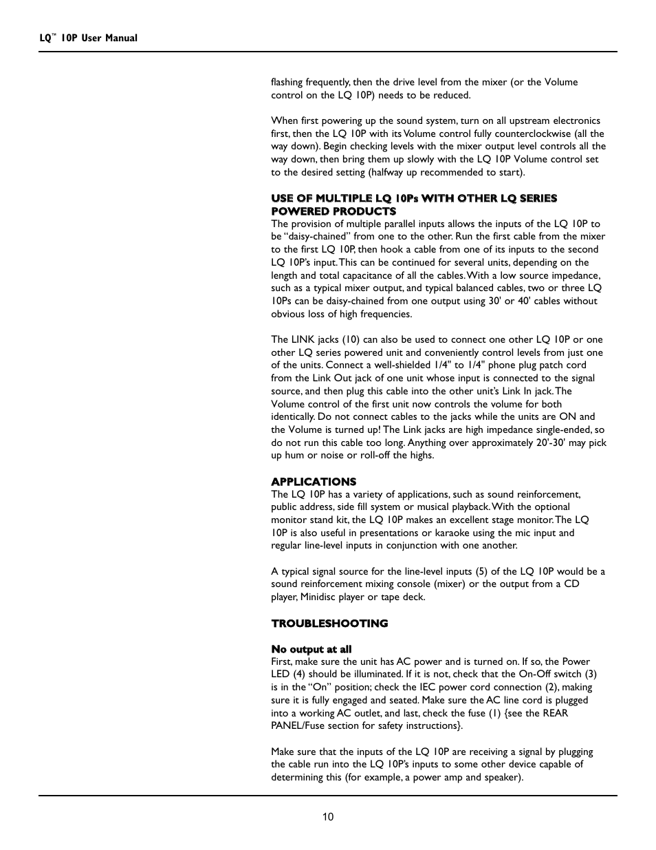 Crest Audio LQ 10P User Manual | Page 10 / 60