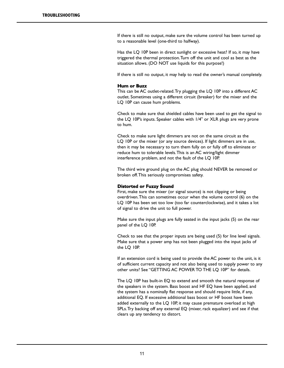 Crest Audio LQ 10P User Manual | Page 11 / 60