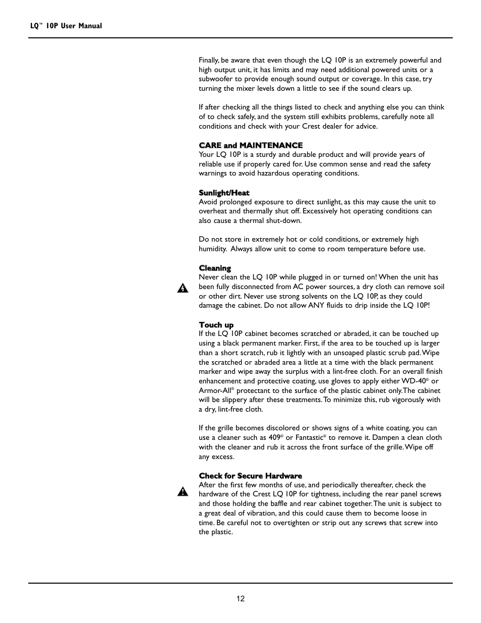 Crest Audio LQ 10P User Manual | Page 12 / 60